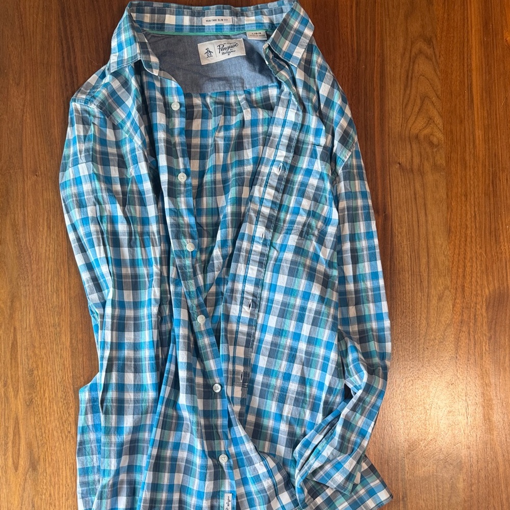 Original Penguin Blue and White Checkered Shirt